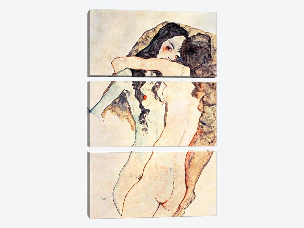 Two Women Embracing II by Egon Schiele 3-piece Canvas Art
