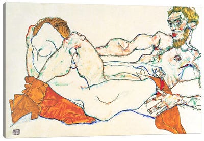 Lovers Canvas Art Print - Egon Schiele