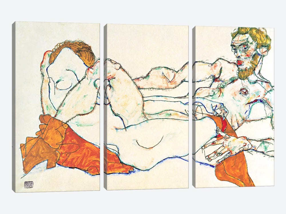 Lovers by Egon Schiele 3-piece Art Print
