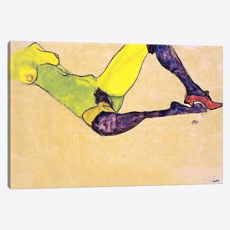 Reclining Female Nude with Violet Stockings Canvas Print #8097} by Egon Schiele Canvas Art