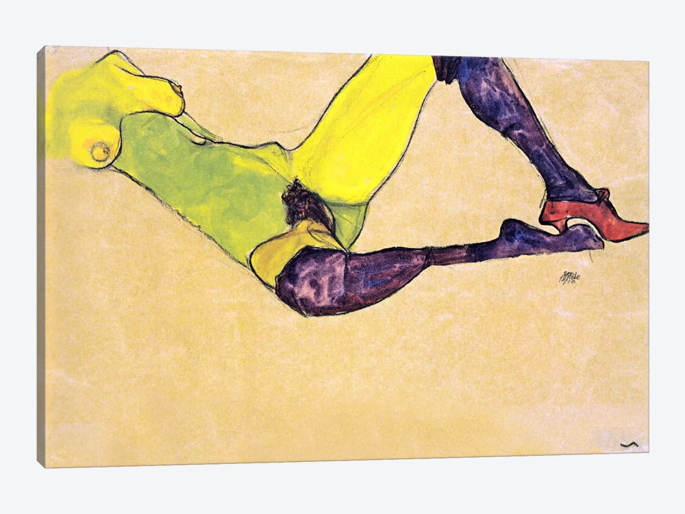 Reclining Female Nude with Violet Stockings by Egon Schiele 1-piece Canvas Art Print