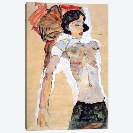 Lying Half-naked Woman Canvas Print #8098} by Egon Schiele Art Print