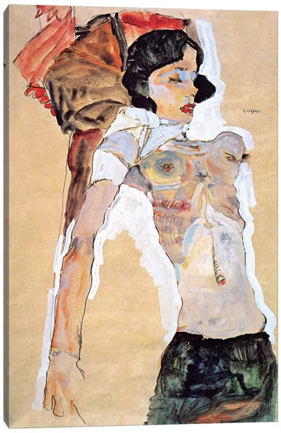 Lying Half-naked Woman Canvas Art Print - Egon Schiele
