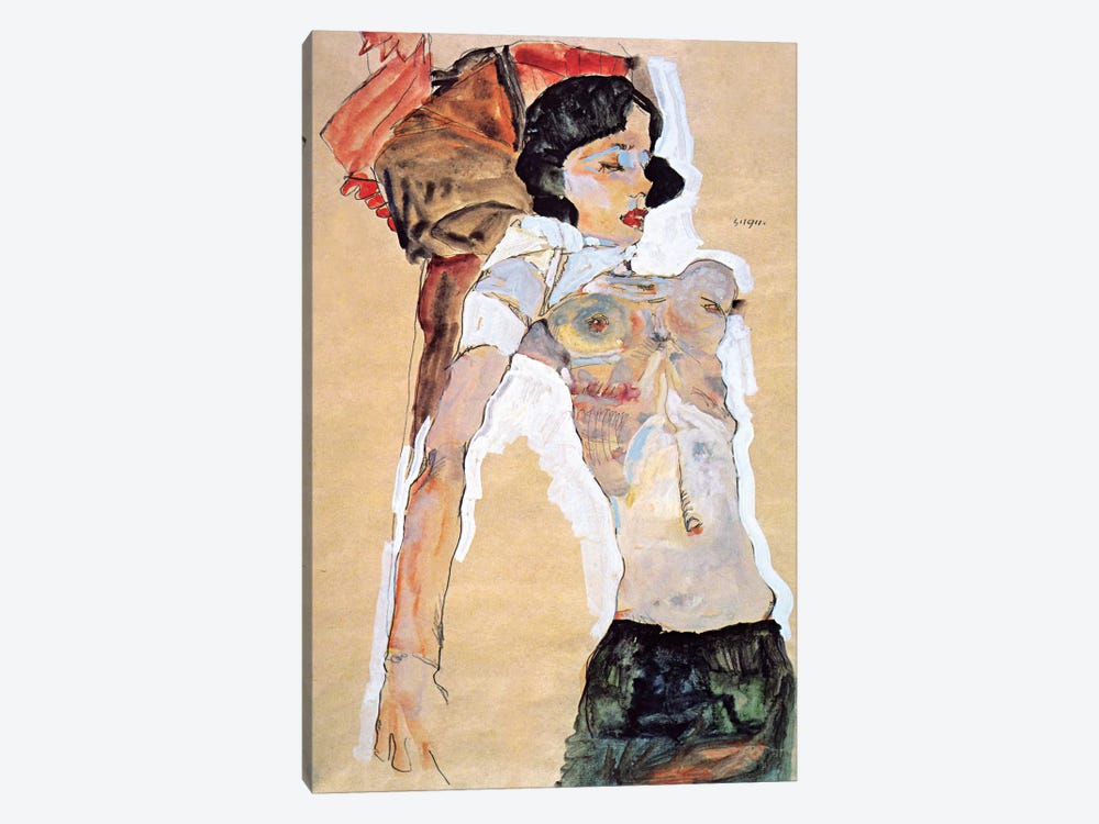 Lying Half-naked Woman by Egon Schiele 1-piece Canvas Art