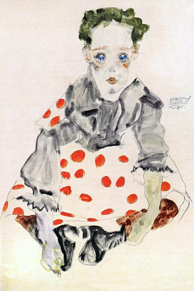 Girl in The Spotted Dress by Egon Schiele framed canvas print