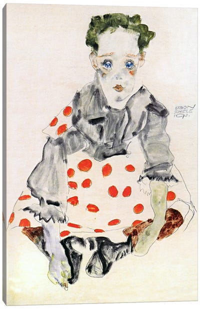 Girl in The Spotted Dress Canvas Art Print - Egon Schiele