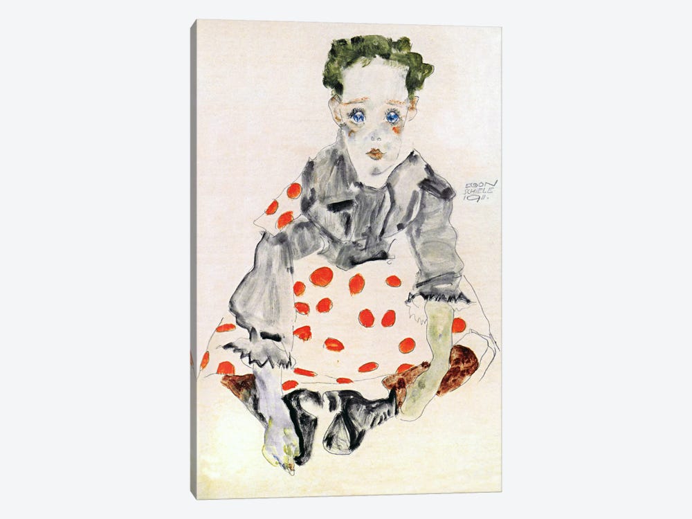 Girl in The Spotted Dress by Egon Schiele 1-piece Art Print