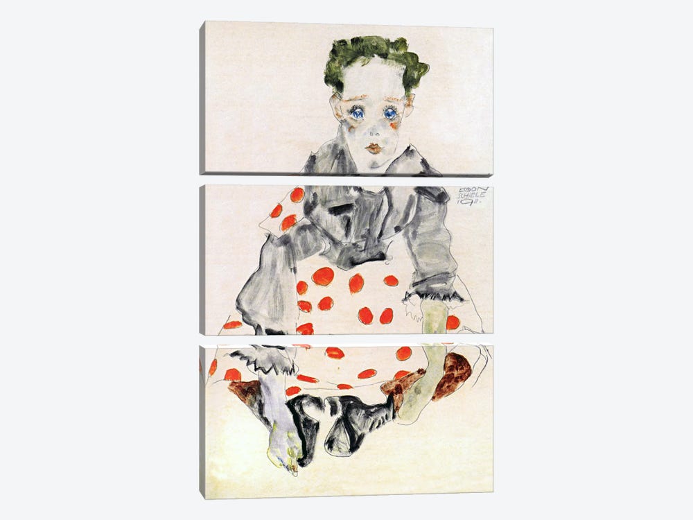 Girl in The Spotted Dress by Egon Schiele 3-piece Canvas Art Print