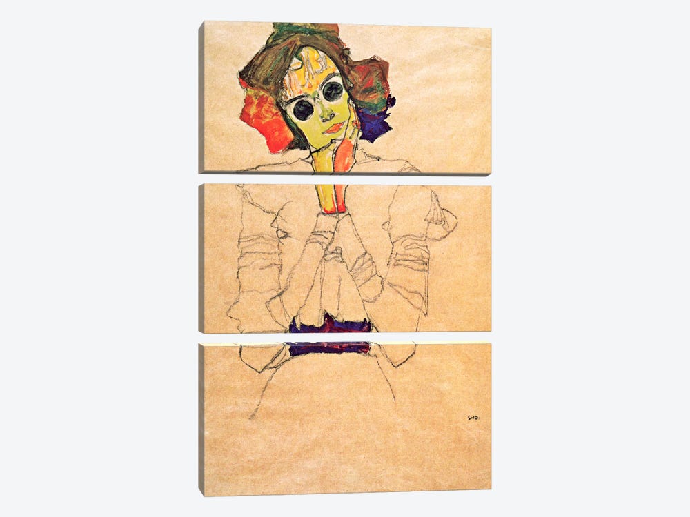 Girl with Sunglasses by Egon Schiele 3-piece Canvas Artwork