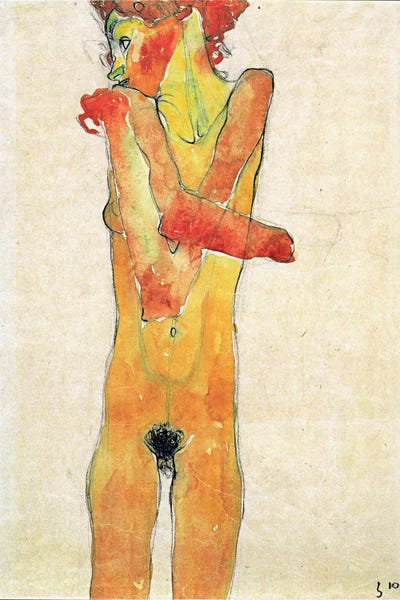 Nude Girl with Folded Arms by Egon Schiele framed canvas print