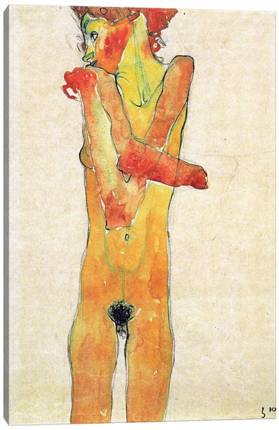 Nude Girl with Folded Arms Canvas Art Print - Egon Schiele