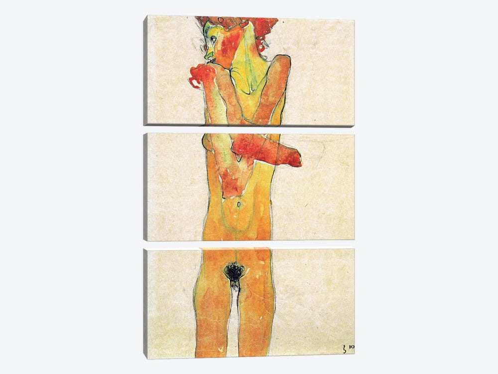 Nude Girl with Folded Arms by Egon Schiele 3-piece Canvas Artwork
