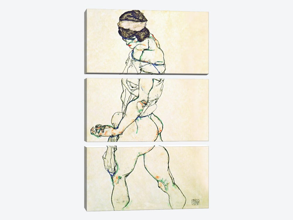 Left Border Female Nude by Egon Schiele 3-piece Canvas Print