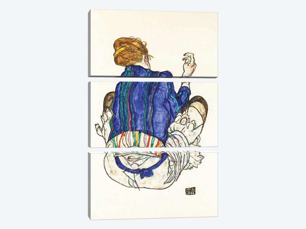 Seated Woman, Back View by Egon Schiele 3-piece Canvas Art