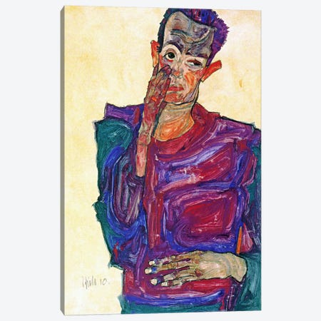Self Portrait With Hand To Cheek Canvas Print #8128} by Egon Schiele Canvas Print