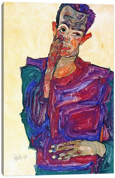 Self Portrait With Hand To Cheek Canvas Art Print - Egon Schiele