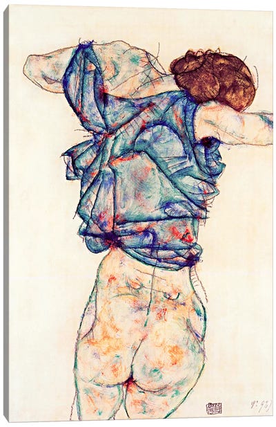 Woman Undressing Canvas Art Print - Egon Schiele