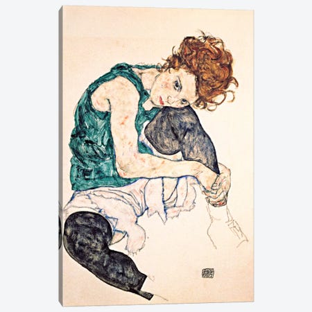 Seated Woman With Bent Knee II Canvas Print #8135} by Egon Schiele Art Print