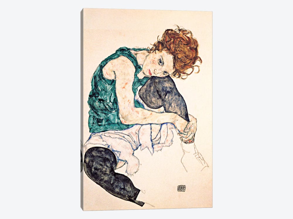 Seated Woman With Bent Knee II by Egon Schiele 1-piece Canvas Art