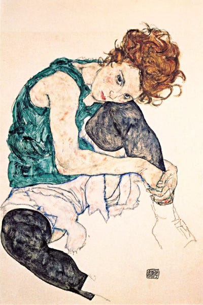 Women's Fashion: Seated Woman With Bent Knee II by Egon Schiele