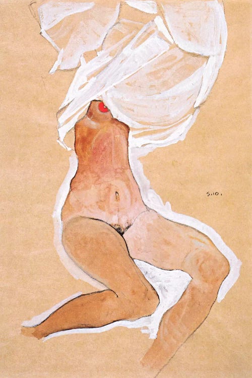 Seated Nude Girl with a Shirt Over Her Head