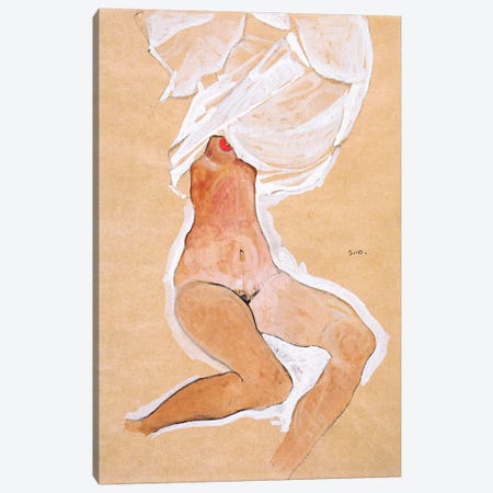 Seated Nude Girl with a Shirt Over Her Head Canvas Print #8136} by Egon Schiele Canvas Art Print