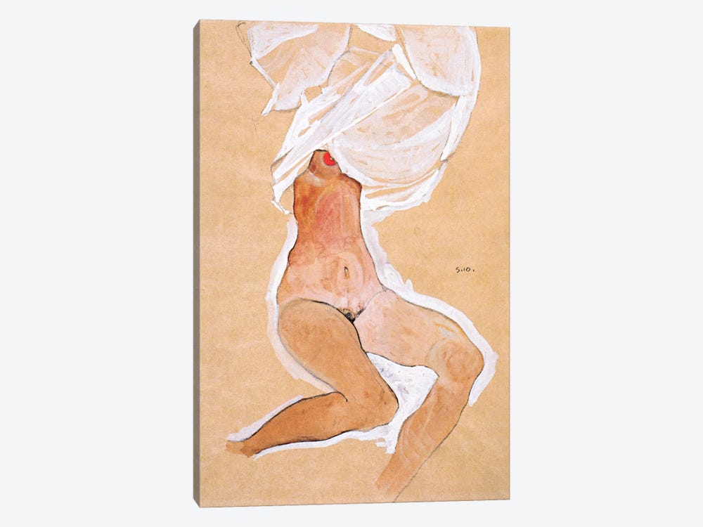 Seated Nude Girl with a Shirt Over Her Head by Egon Schiele 1-piece Canvas Art Print