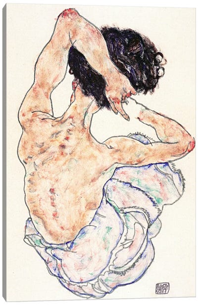 Sitting Back Act Canvas Art Print - Egon Schiele