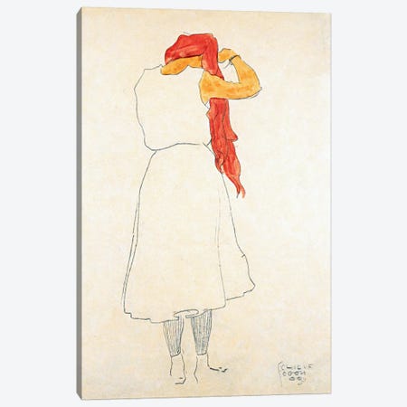 Standing When Combing Canvas Print #8143} by Egon Schiele Canvas Art Print