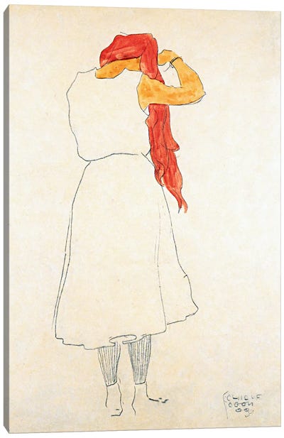 Standing When Combing Canvas Art Print - Egon Schiele