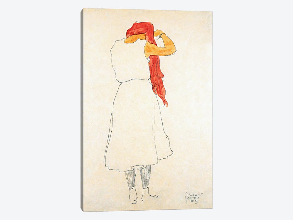 Standing When Combing by Egon Schiele 1-piece Canvas Art Print