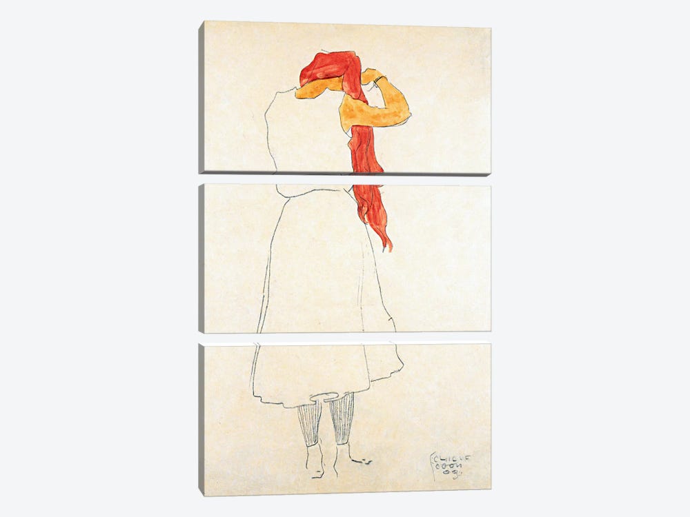 Standing When Combing by Egon Schiele 3-piece Art Print