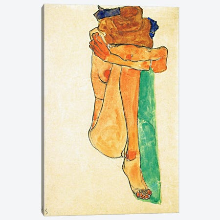 Female Nude with Green Canvas Print #8151} by Egon Schiele Canvas Artwork