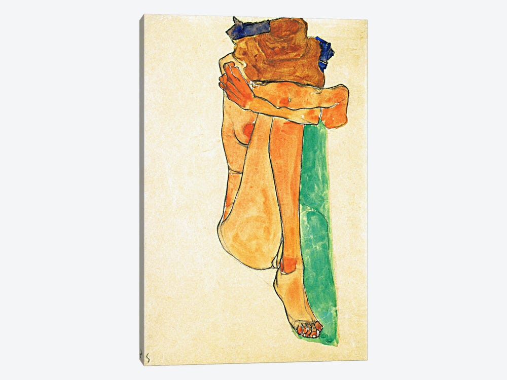 Female Nude with Green 1-piece Canvas Art