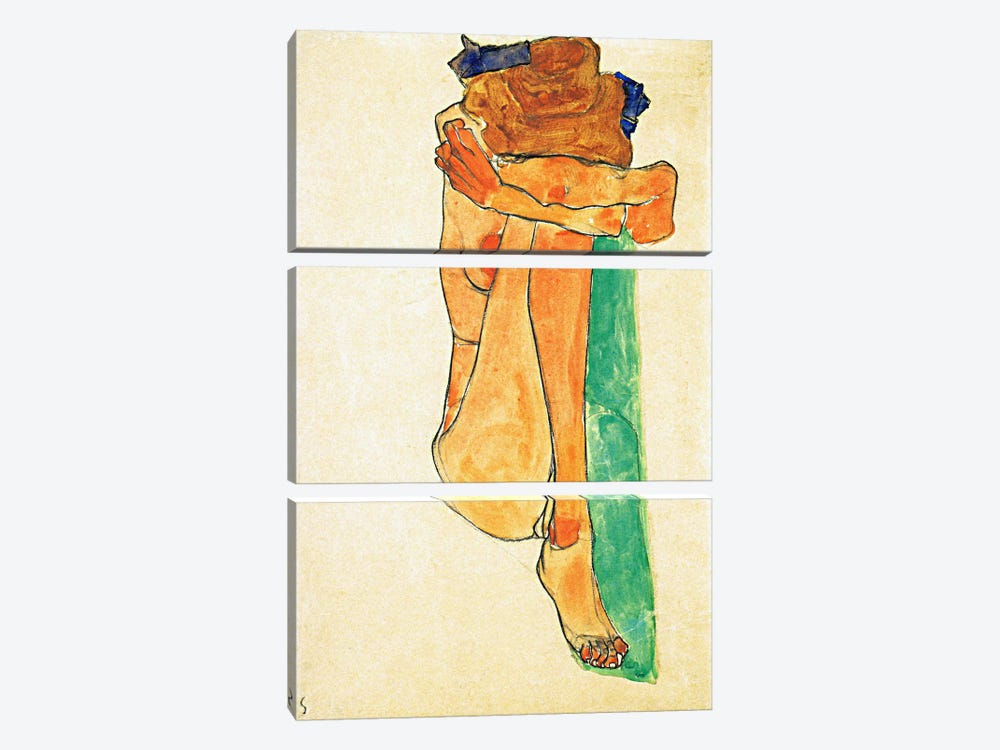 Female Nude with Green by Egon Schiele 3-piece Canvas Wall Art