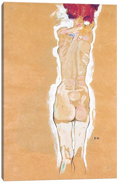 Nude Girl Standing from the Backside Canvas Art Print - Egon Schiele
