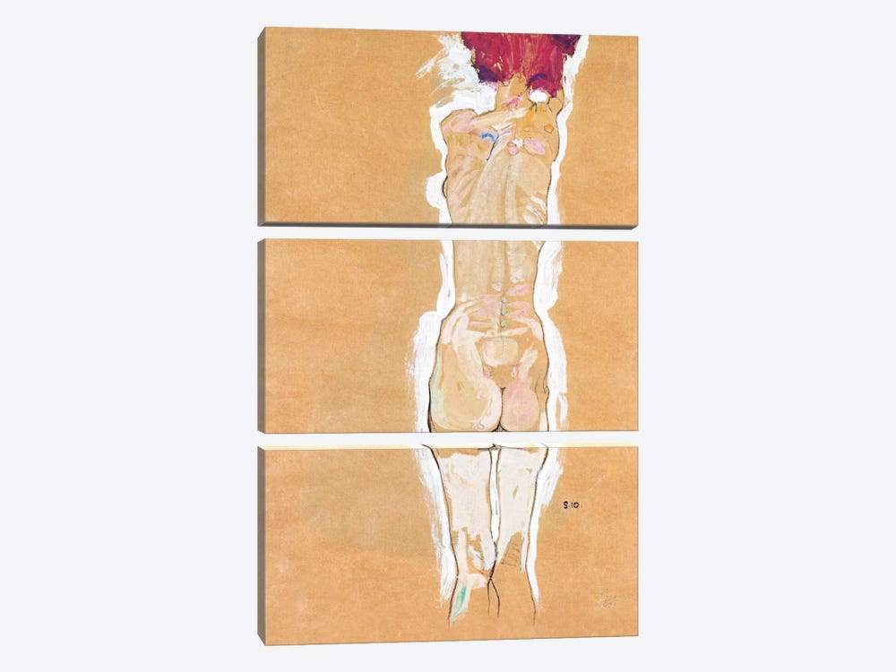 Nude Girl Standing from the Backside by Egon Schiele 3-piece Canvas Print