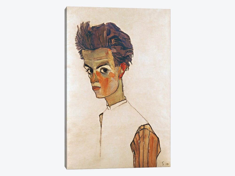 Self-Portrait with Striped Shirt by Egon Schiele 1-piece Canvas Print