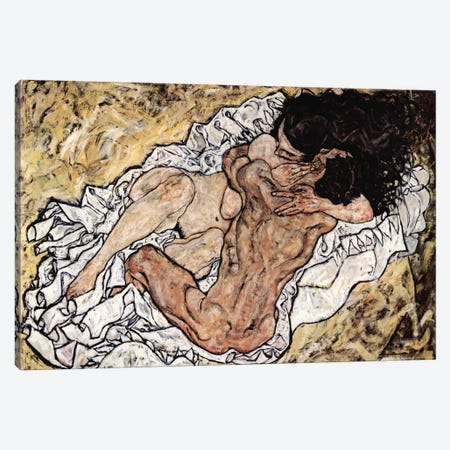The Embrace (The Loving) Canvas Print #8170} by Egon Schiele Canvas Wall Art