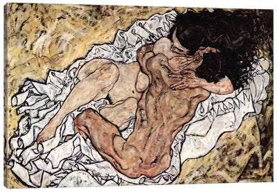 The Embrace (The Loving) Canvas Art Print - Egon Schiele