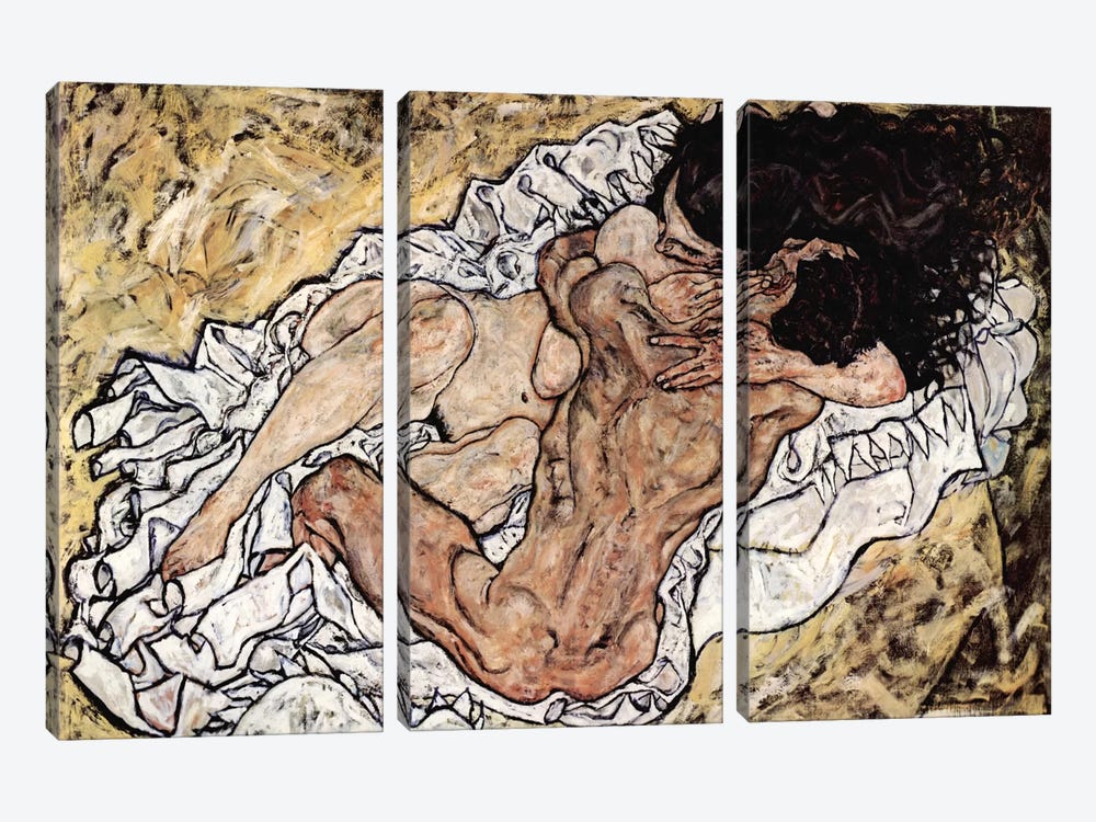 The Embrace (The Loving) by Egon Schiele 3-piece Canvas Art Print