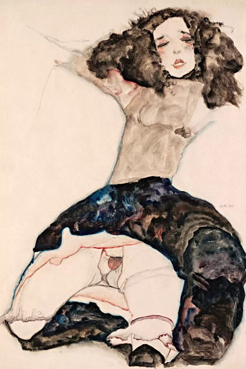 Black-Haired Girl with Lifted Skirt by Egon Schiele wall art