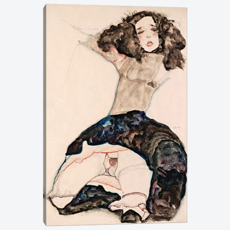 Black-Haired Girl with Lifted Skirt Canvas Print #8192} by Egon Schiele Canvas Wall Art