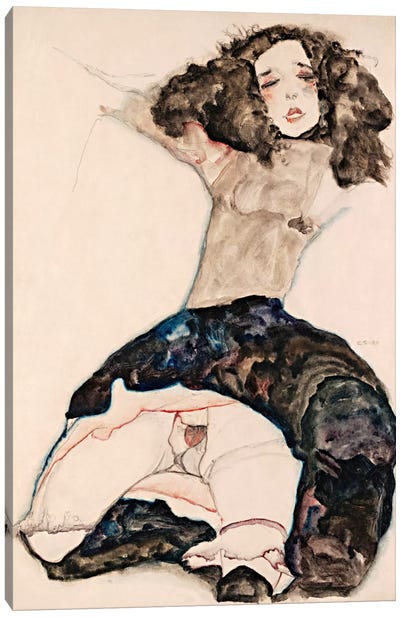 Black-Haired Girl with Lifted Skirt Canvas Art Print - Egon Schiele