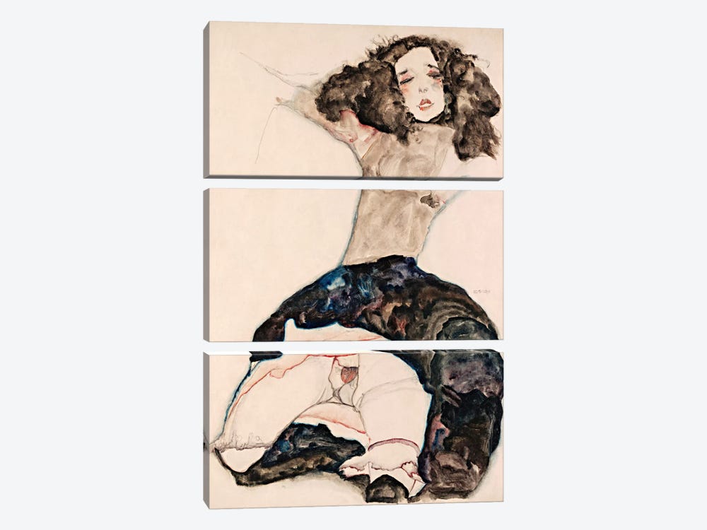 Black-Haired Girl with Lifted Skirt by Egon Schiele 3-piece Canvas Art Print