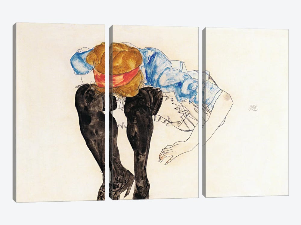 Blonde, Prevented Black Strupfen by Egon Schiele 3-piece Canvas Wall Art