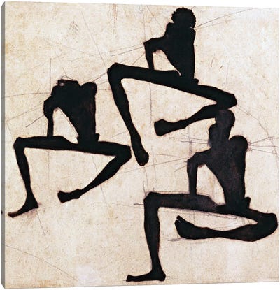 Composition with Three Male Nudes Canvas Art Print - Egon Schiele