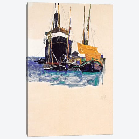 Steamers and Sailing Boats in The Port of Trieste Canvas Print #8202} by Egon Schiele Canvas Wall Art