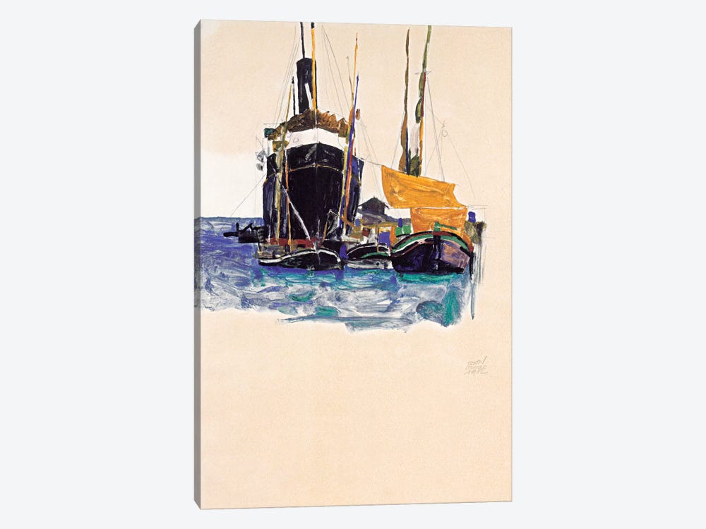Steamers and Sailing Boats in The Port of Trieste by Egon Schiele 1-piece Canvas Artwork