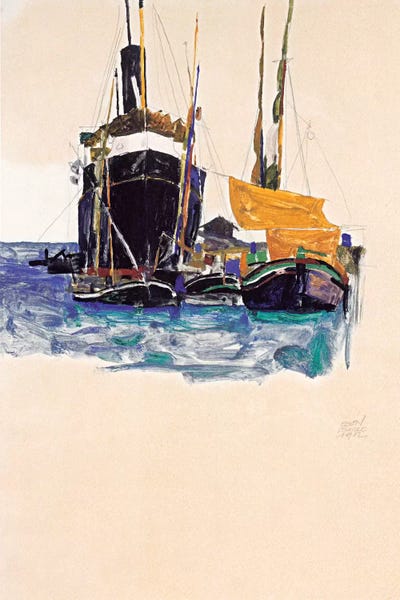 Expressionism: Steamers and Sailing Boats in The Port of Trieste by Egon Schiele